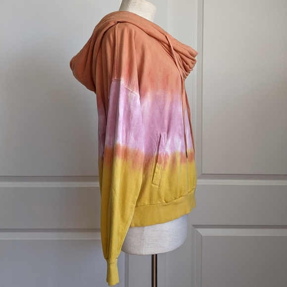 Young Fabulous & Broke Pullover Hooded Cowl  Pockets Tie Dye Orange Pink L NWT - Picture 5 of 16
